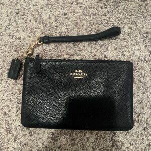 Coach Pebbled Black Wristlet with Gold Accents